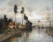 Karl Heffner Hollandische Flublandschaft wahrend eines Gewitters oil